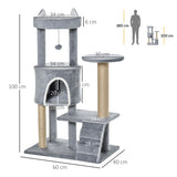 easycomfort easycomfort albero tiragraffi per gatti con trespolo casetta rampa e pallina in legno e peluche 60x40x100 cm grigio chiaro
