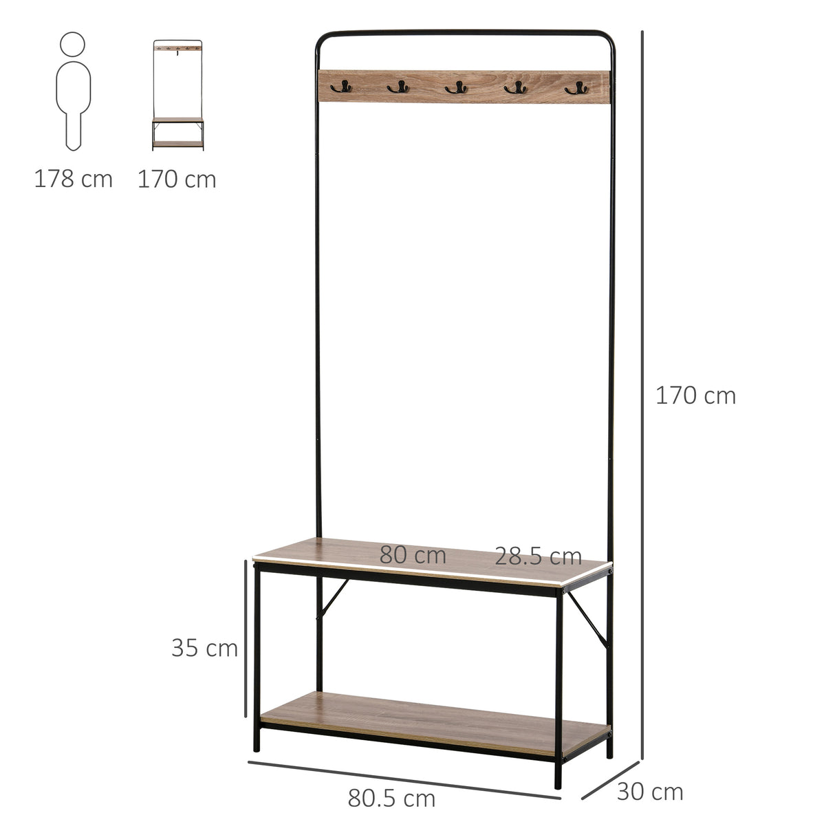 easycomfort easycomfort appendiabiti con panca e scarpiera in stile industriale mobile per ingresso vintage in legno e acciaio nero ean 8054111842228