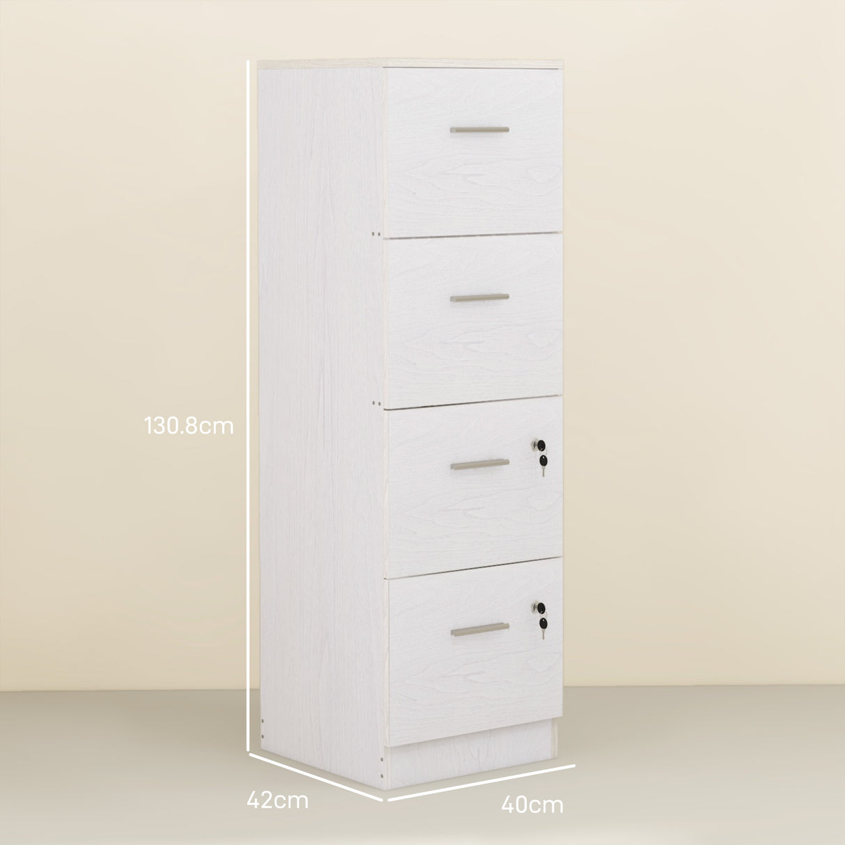 easycomfort easycomfort armadio per ufficio a 4 cassetti con 2 serrature e barra portadocumenti in legno 40x42x130 8 cm bianco