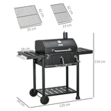easycomfort easycomfort barbecue a carbone con coperchio con termometro griglia regolabile ruote e tavolini nero
