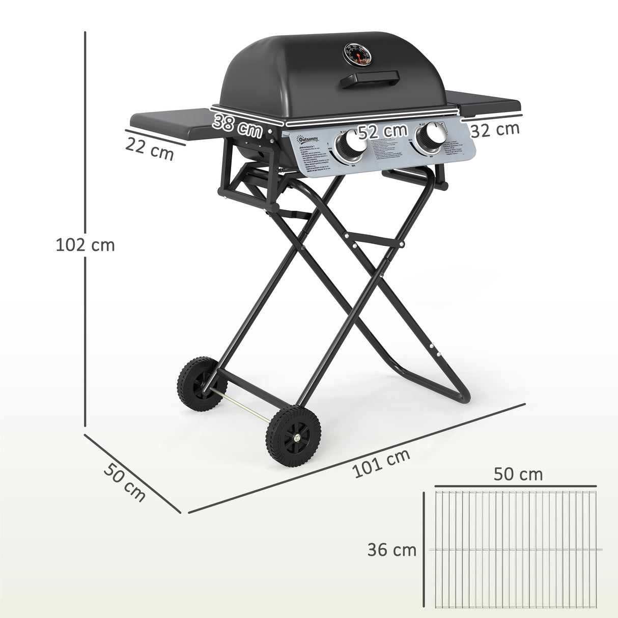easycomfort easycomfort barbecue a gas portatile con 2 bruciatori e 2 tavolini coperchio con termometro e ruote nero