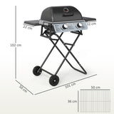 easycomfort easycomfort barbecue a gas portatile con 2 bruciatori e 2 tavolini coperchio con termometro e ruote nero