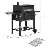 easycomfort easycomfort barbecue da giardino a 2 ruote con griglia affumicatore e fornello in metallo e ghisa 124x66x112 cm nero