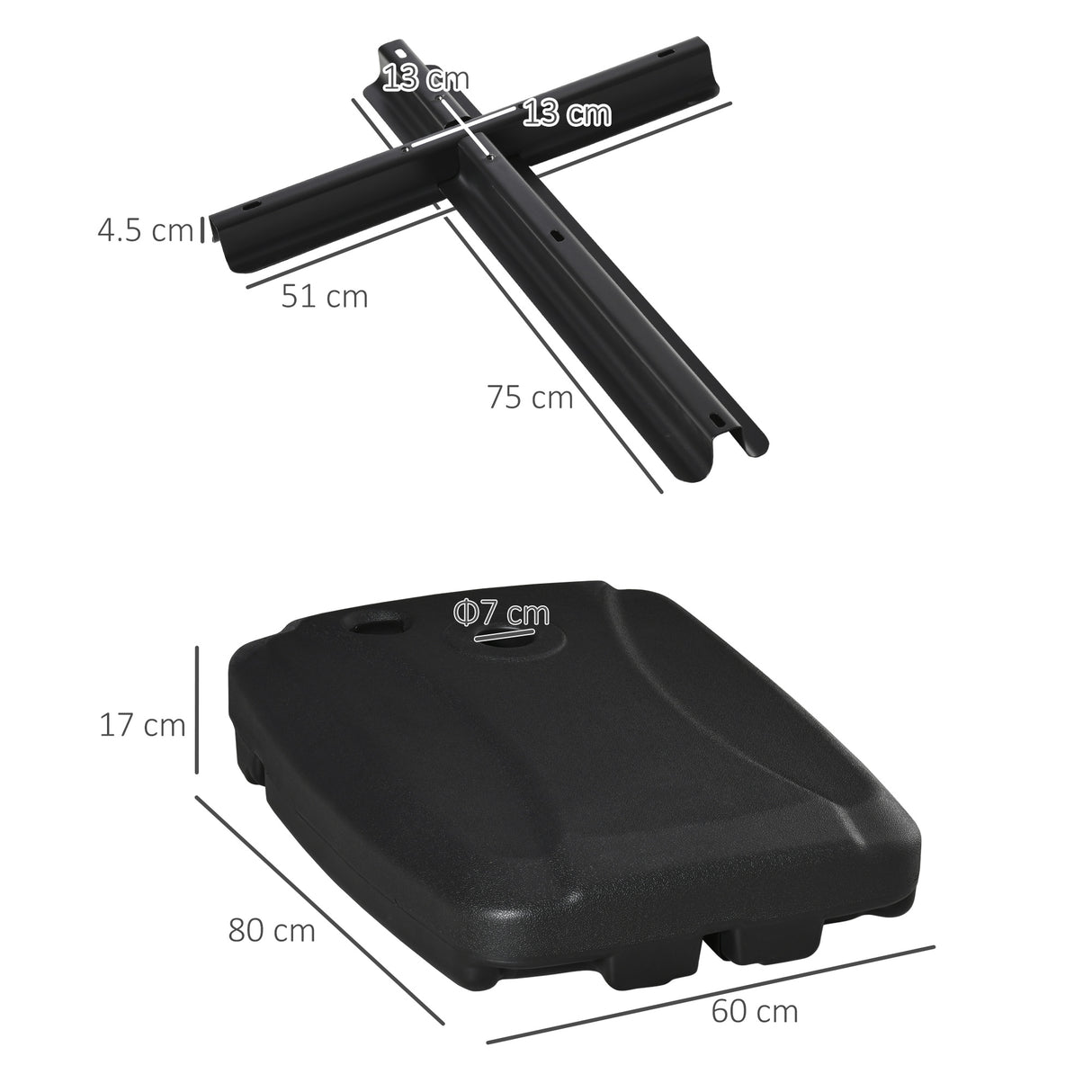 easycomfort easycomfort base per ombrellone a braccio riempibile fino a 75 kg con base a t inclusa 80x60x17 cm nero