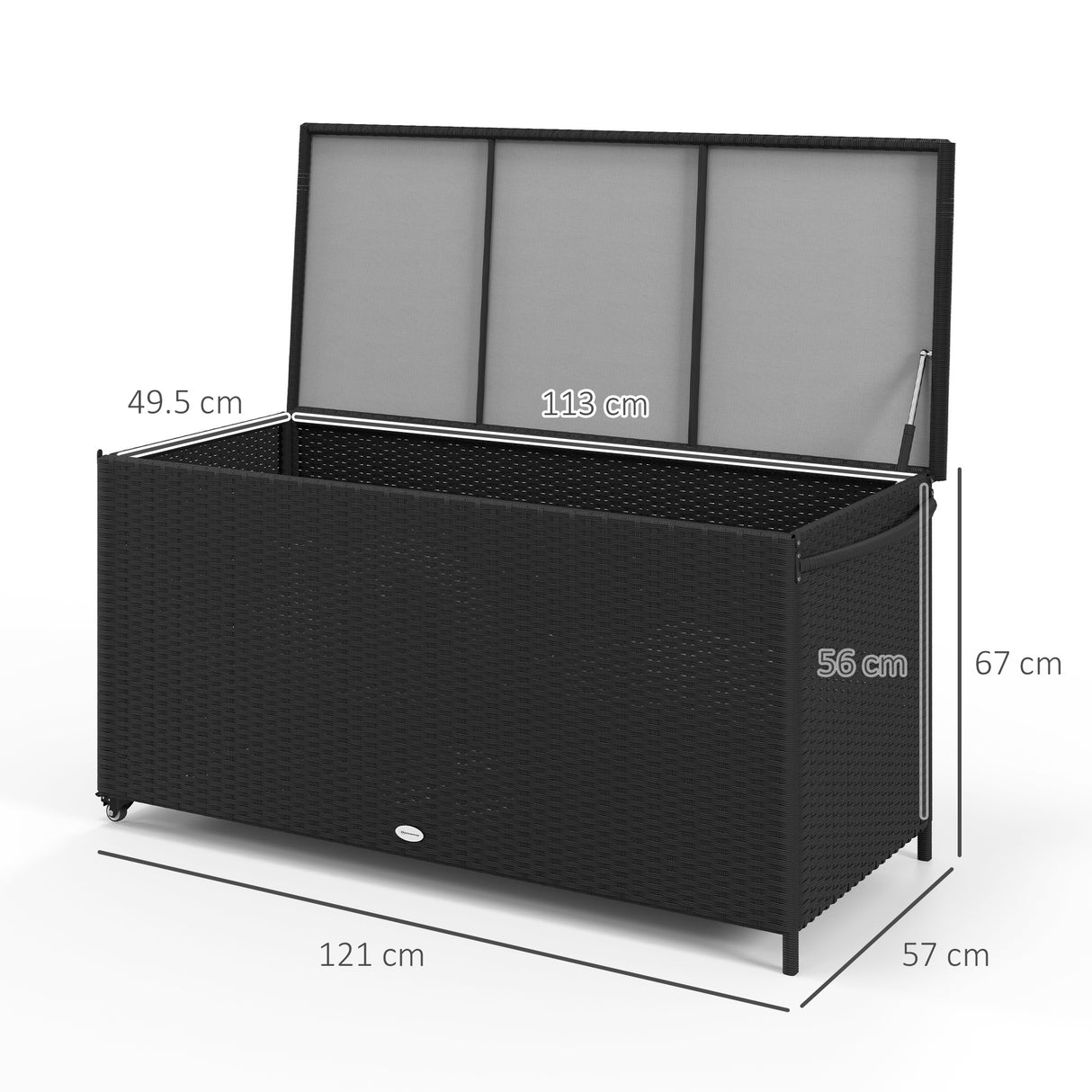 easycomfort easycomfort baule da giardino in rattan pe con ruote e maniglia laterale 121x57x67cm nero