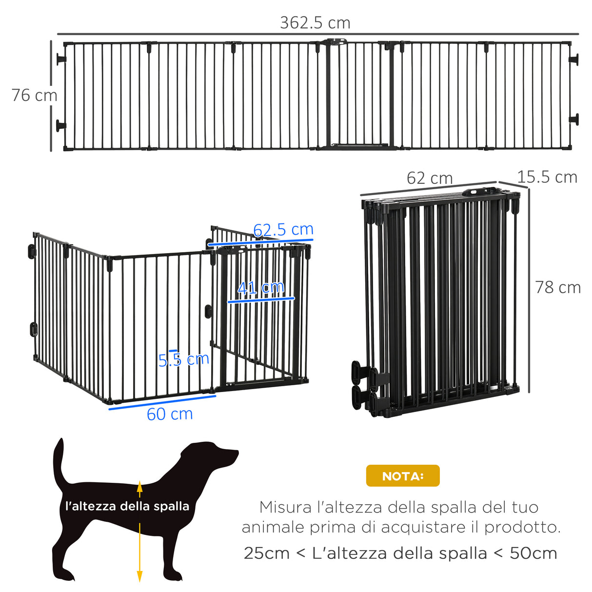 immagine-3-easycomfort-easycomfort-cancelletto-di-sicurezza-pieghevole-6-sezioni-cancellino-barriera-per-cani-in-acciaio-sistema-di-blocco-e-chiusura-automatica-nero