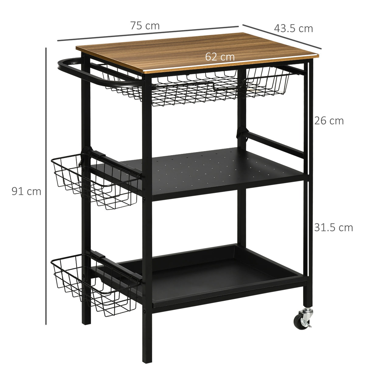 immagine-3-easycomfort-easycomfort-carrello-da-cucina-a-3-livelli-con-2-ruote-cesto-estraibile-e-vassoio-75x43-5x91-cm-color-legno-e-nero