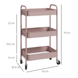 easycomfort easycomfort carrello da cucina a 3 livelli con maniglie e 4 rotelle in acciaio 45x30 6x79 cm rosa