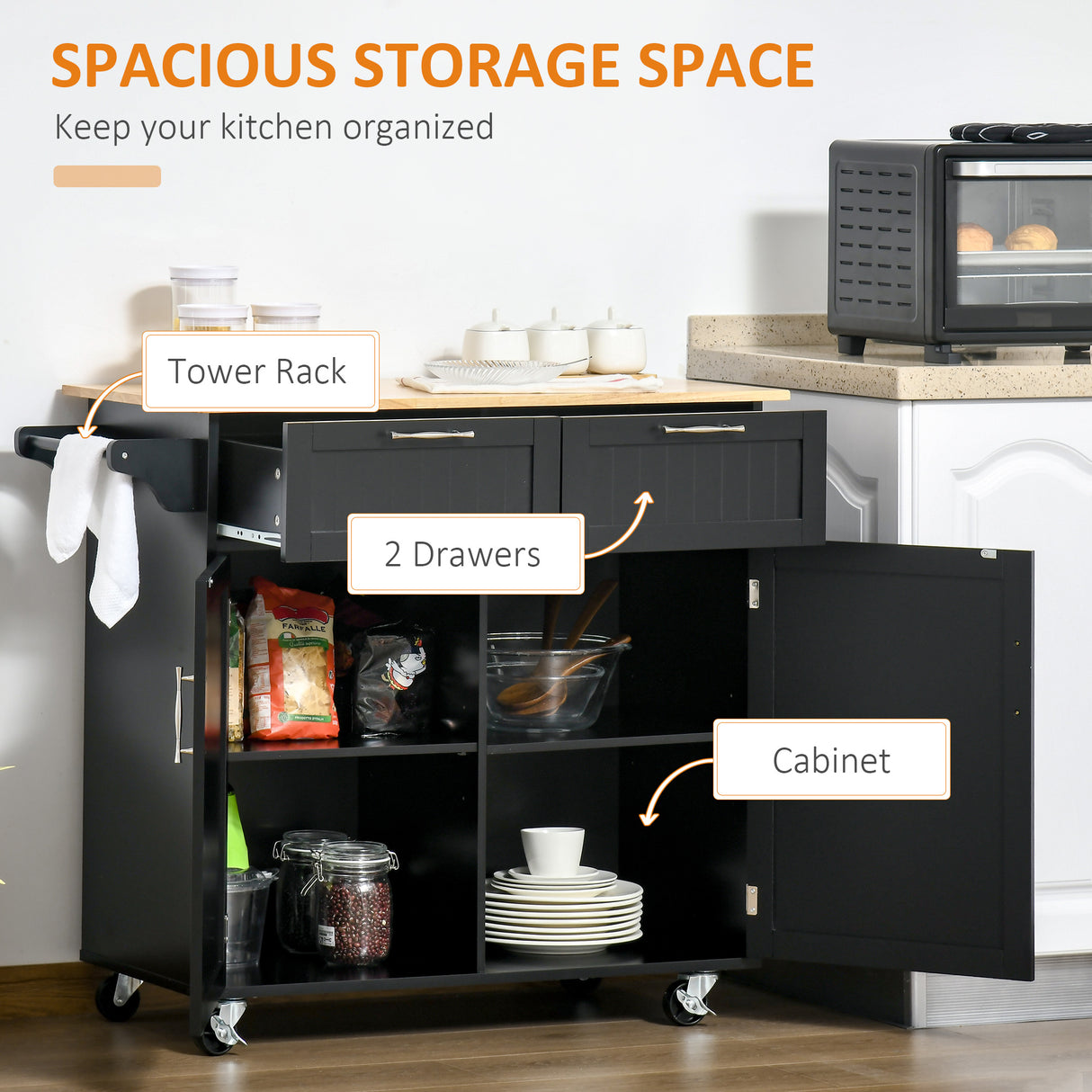 immagine-3-easycomfort-easycomfort-carrello-da-cucina-multiuso-in-legno-con-2-cassetti-armadietto-e-4-ruote-104x46x91cm-nero