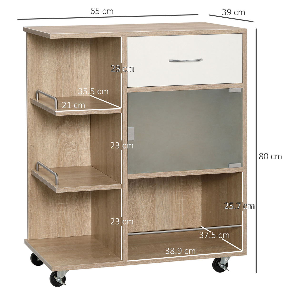 easycomfort easycomfort carrello da cucina portavivande con cassetto ripiani e armadietto in legno acciaio e vetro 65x39x80cm