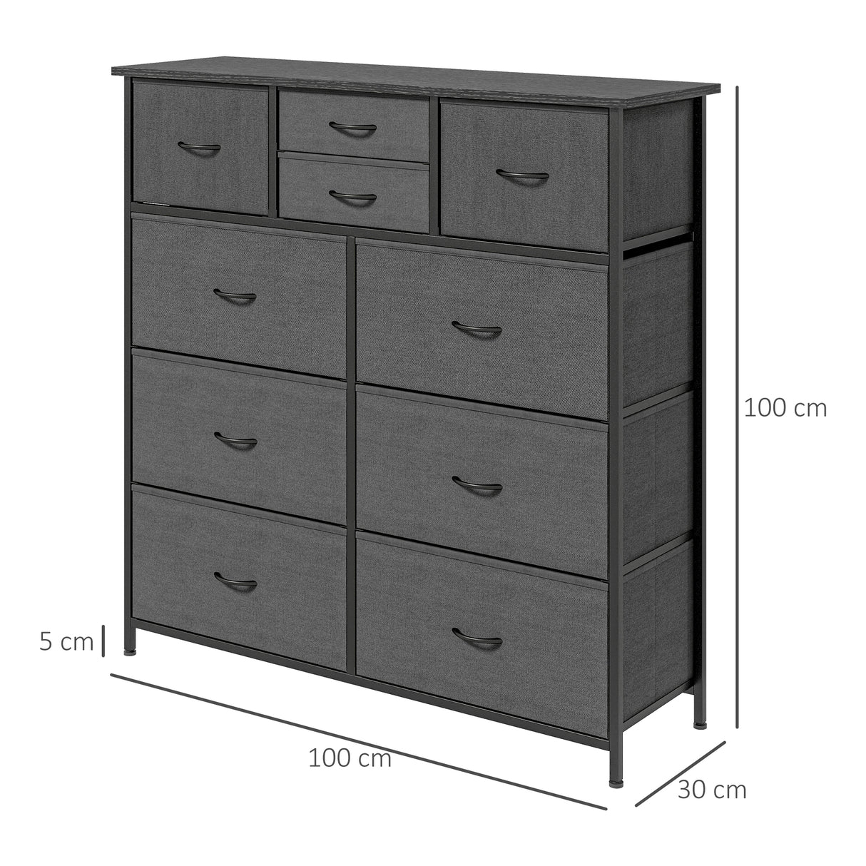 easycomfort easycomfort cassettiera 10 cassetti moderna in tessuto non tessuto acciaio e mdf 100x30x100 cm nera
