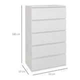 easycomfort easycomfort cassettiera 5 cassetti in legno como per camera da letto moderno e multiuso 55x33x100 cm bianco