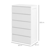 easycomfort easycomfort cassettiera 5 cassetti in legno con maniglie scanalate 60x38x100cm bianco