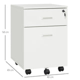 easycomfort easycomfort cassettiera ufficio a 2 cassetti con serratura e 5 ruote in truciolato 40x49x58 cm bianco