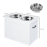 easycomfort easycomfort ciotole rialzate per cani grandi supporto in mdf con 2 ciotole in acciaio inox 60x30x41 cm bianco