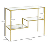 easycomfort easycomfort consolle da ingresso a 3 ripiani in acciaio e vetro temperato 100x32x76 cm oro
