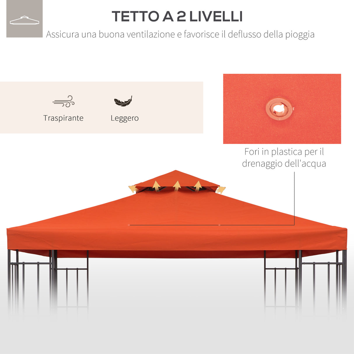 easycomfort easycomfort copertura per gazebo 3x3 m a 2 livelli in poliestere resistente con 8 fori di drenaggio rosso ruggine