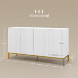 easycomfort easycomfort credenza moderna a 4 ante con chiusura ammortizzata e mensole regolabili 140x40x75cm bianco e oro