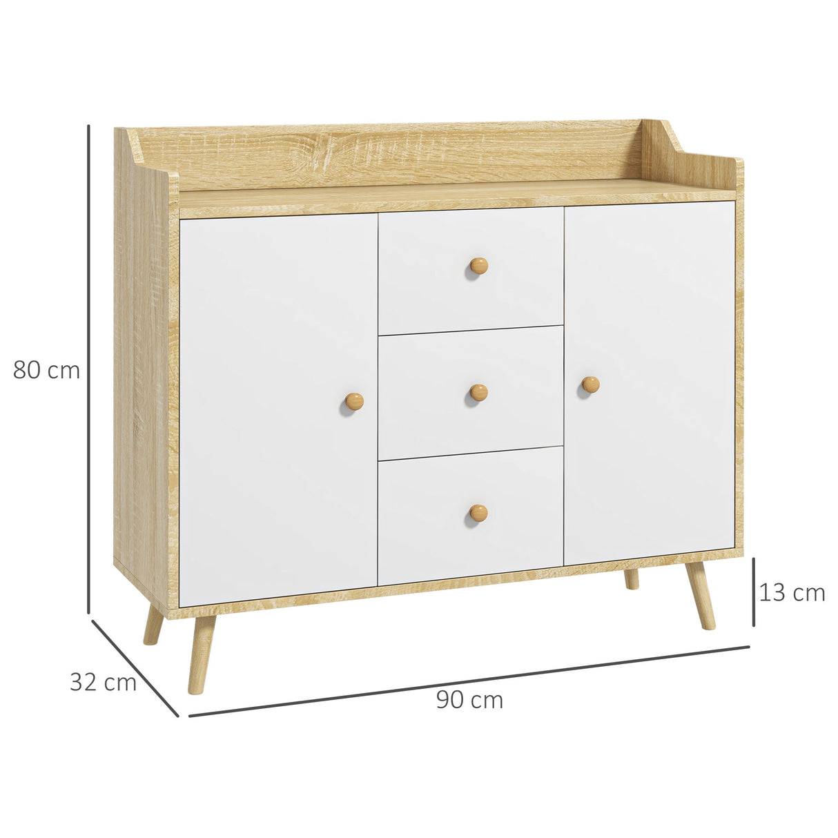 immagine-3-easycomfort-easycomfort-credenza-moderna-in-truciolato-e-legno-di-pino-con-3-cassetti-e-2-armadietti-a-2-livelli-90x32x80a-cm