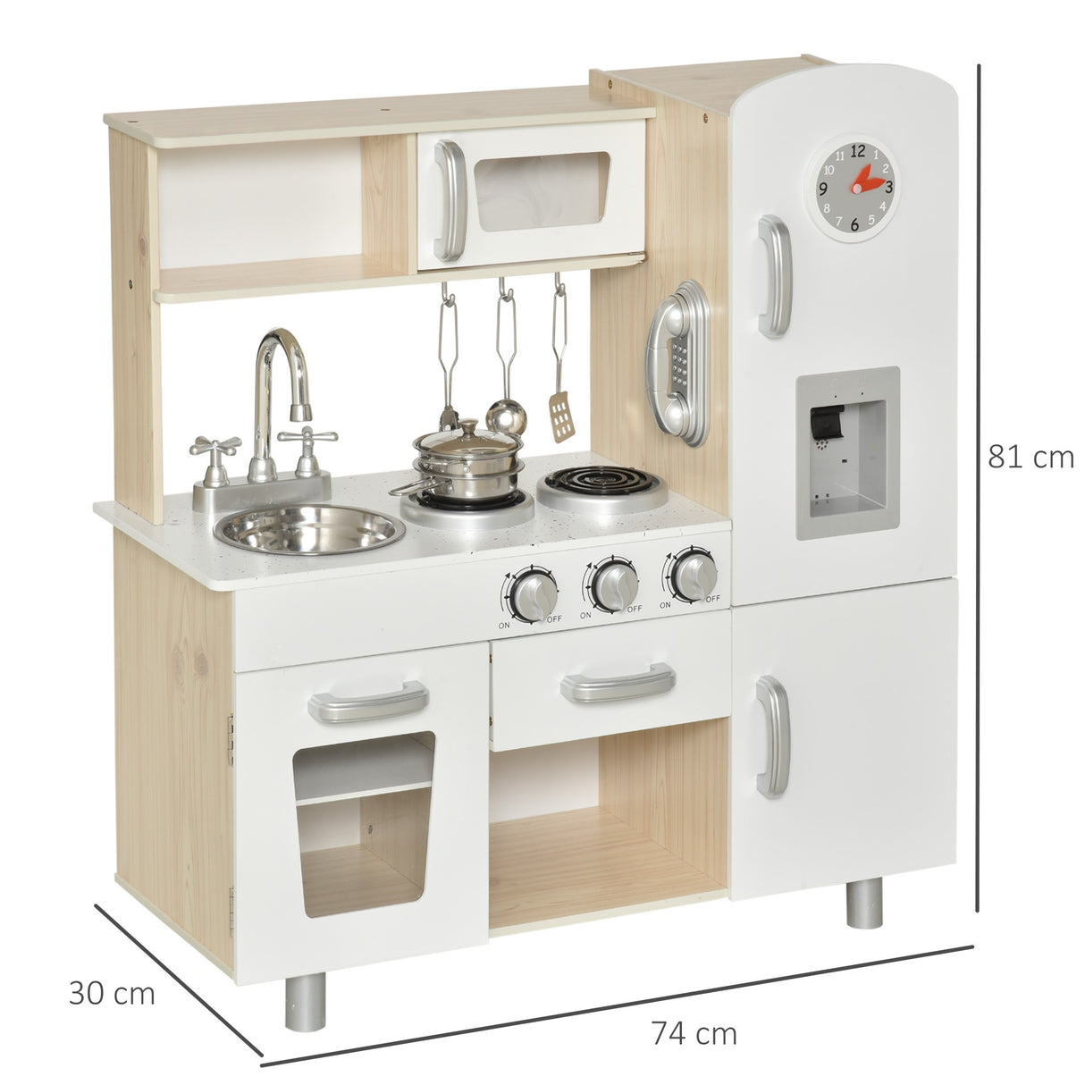 easycomfort easycomfort cucina giocattolo in legno per bambini con lavandino e fornelli pentole e utensili in acciaio 74x30x81cm bianco