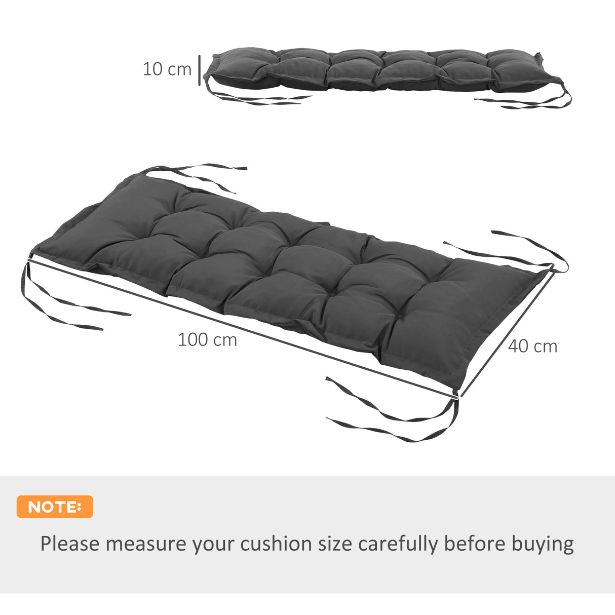 easycomfort easycomfort cuscino per panchina da giardino con laccetti e imbottitura spessa 100x40cm grigio scuro