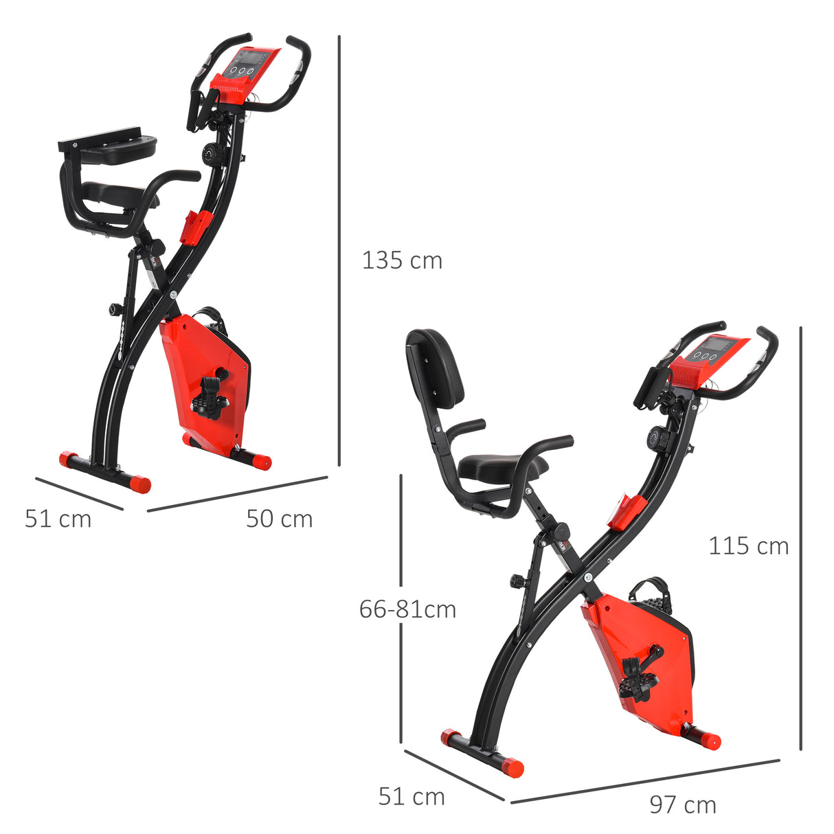 easycomfort easycomfort cyclette pieghevole 2 in 1 resistenza magnetica regolabile 8 livelli bici da fitness con sensore di frequenza cardiaca elastici per braccia schermo lcd rosso