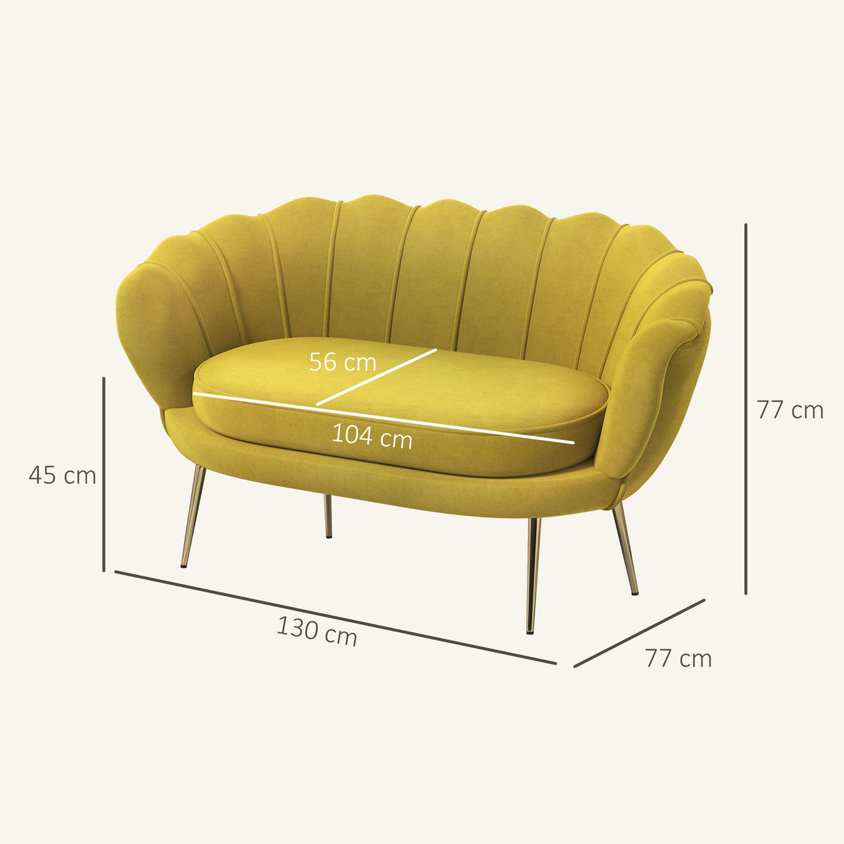 easycomfort easycomfort divanetto 2 posti in stile industrial chic in tessuto effetto velluto e metallo 130x77x77 cm giallo