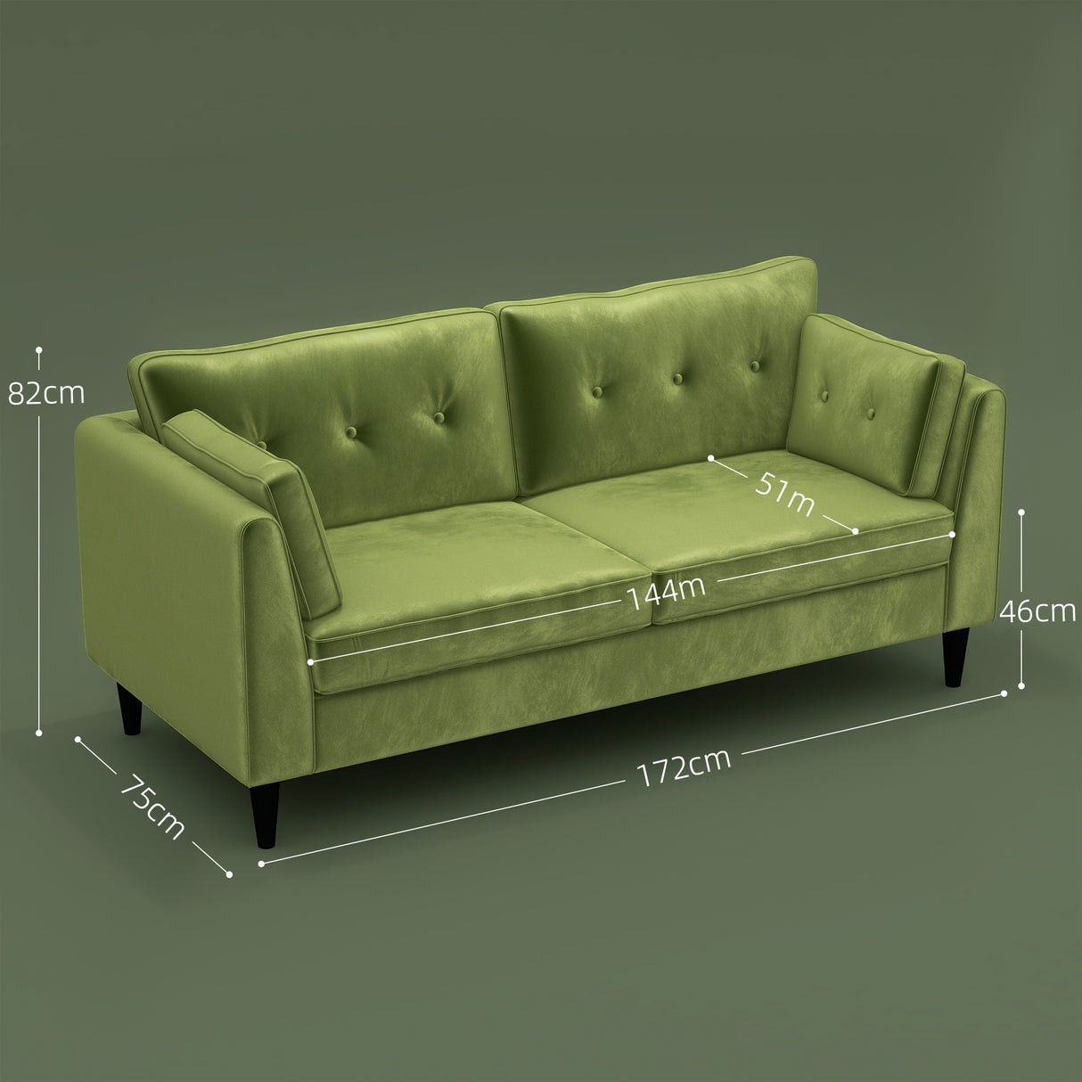 easycomfort easycomfort divano 2 posti classico in velluto con cuscini e trapuntato a bottoni 172x75x82cm verde