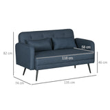 easycomfort easycomfort divano 2 posti con rivestimento in tessuto e 2 cuscini 135x74x82cm blu scuro