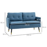 easycomfort easycomfort divano 2 posti in tessuto con cuscini imbottiti e gambe in acciaio 139x68x80cm blu scuro