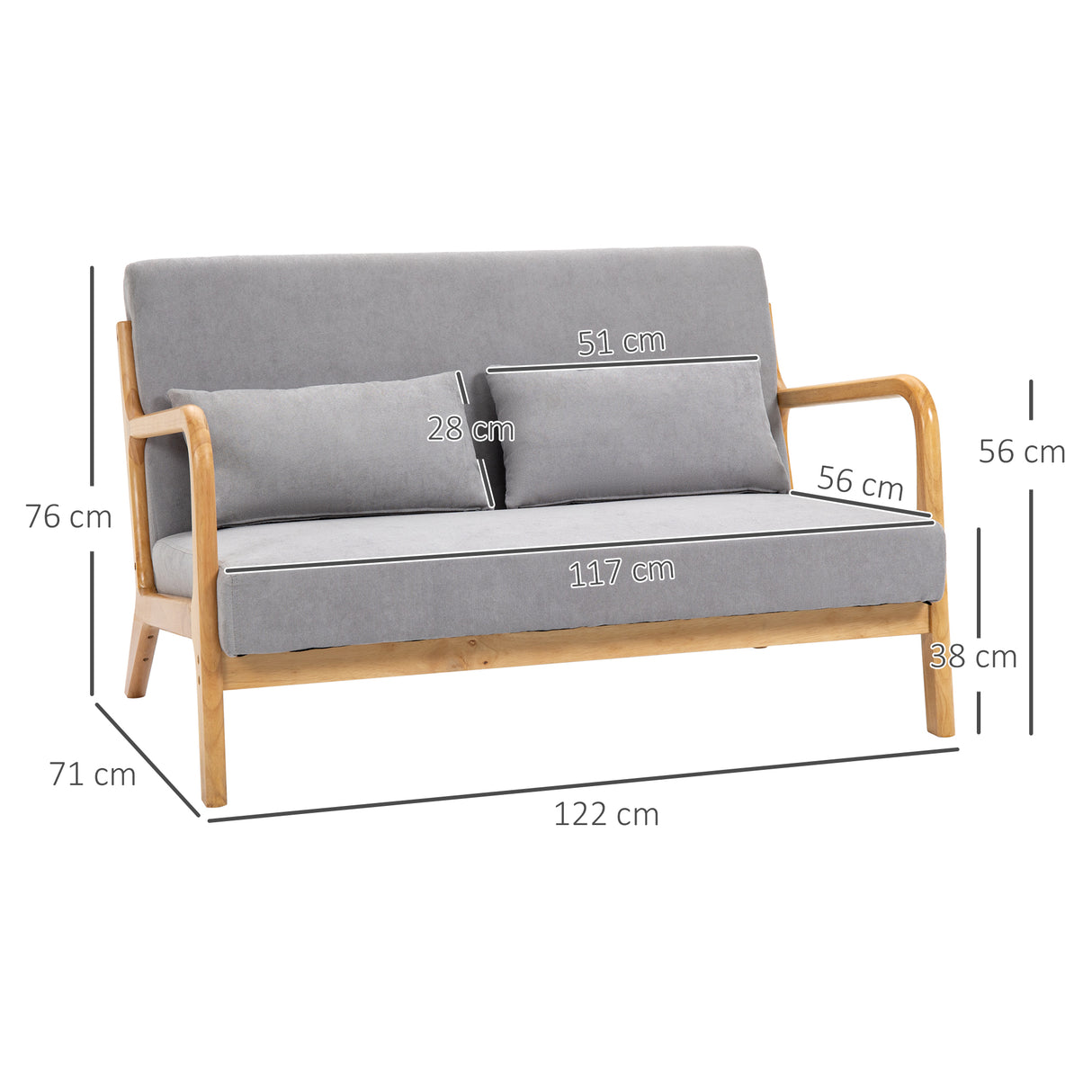 easycomfort easycomfort divano 2 posti moderno in legno con cuscini seduta imbottita e tessuto effetto velluto 122x80x72 cm grigio