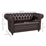easycomfort easycomfort divano 2 posti stile chesterfield con cuscino rimovibile in ecopelle legno e metallo 160x84x80 cm marrone
