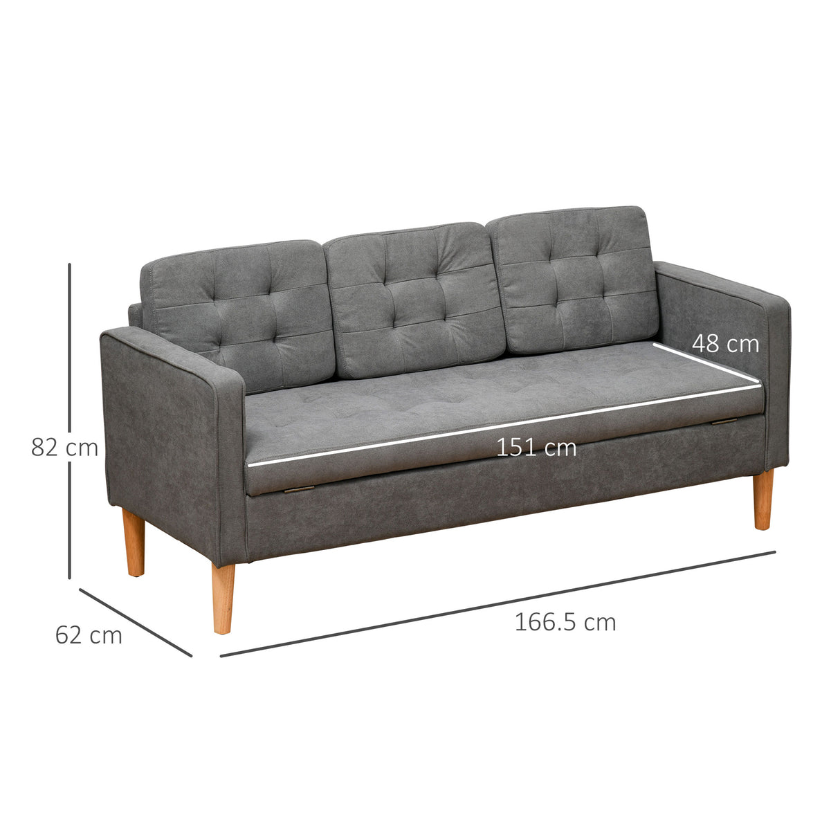 easycomfort easycomfort divano 3 posti moderno in tessuto grigio con vano contenitore e design scandinavo grigio 166 5x62x82cm ean 8055776915326