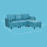 easycomfort easycomfort divano componibile modulare 3 posti con pouf poggiapiedi e cuscini rivestimento in flanella blu