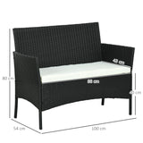 easycomfort easycomfort divano da giardino a 2 posti con cuscino e braccioli in rattan pe e acciaio 100x54x80cm nero