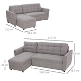 easycomfort easycomfort divano letto 3 posti con chaise longue contenitore in tessuto 217x134x85cm grigio