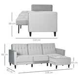 easycomfort easycomfort divano letto 3 posti con poggiapiedi e schienale reclinabile rivestimento velluto e seduta imbottita 218x85x86 cm grigio chiaro