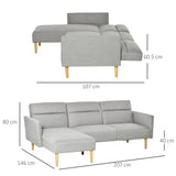 easycomfort easycomfort divano letto 3 posti divano angolare in tessuto grigio con schienale regolabile stile scandinavo 207x146x80cm