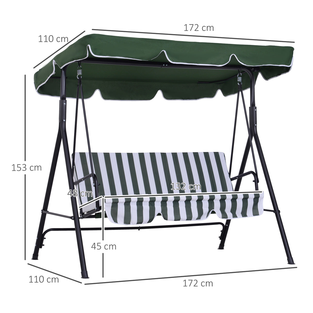 easycomfort easycomfort dondolo da giardino a 3 posti con tettuccio inclinabile e cuscini 172x110x153 cm verde