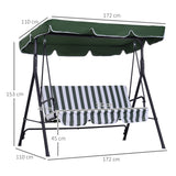 easycomfort easycomfort dondolo da giardino a 3 posti con tettuccio inclinabile e cuscini 172x110x153 cm verde