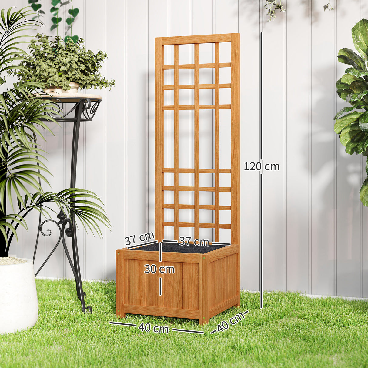 easycomfort easycomfort fioriera con traliccio per rampicanti con foro di drenaggio e fodera in legno 40x40x120 cm marrone