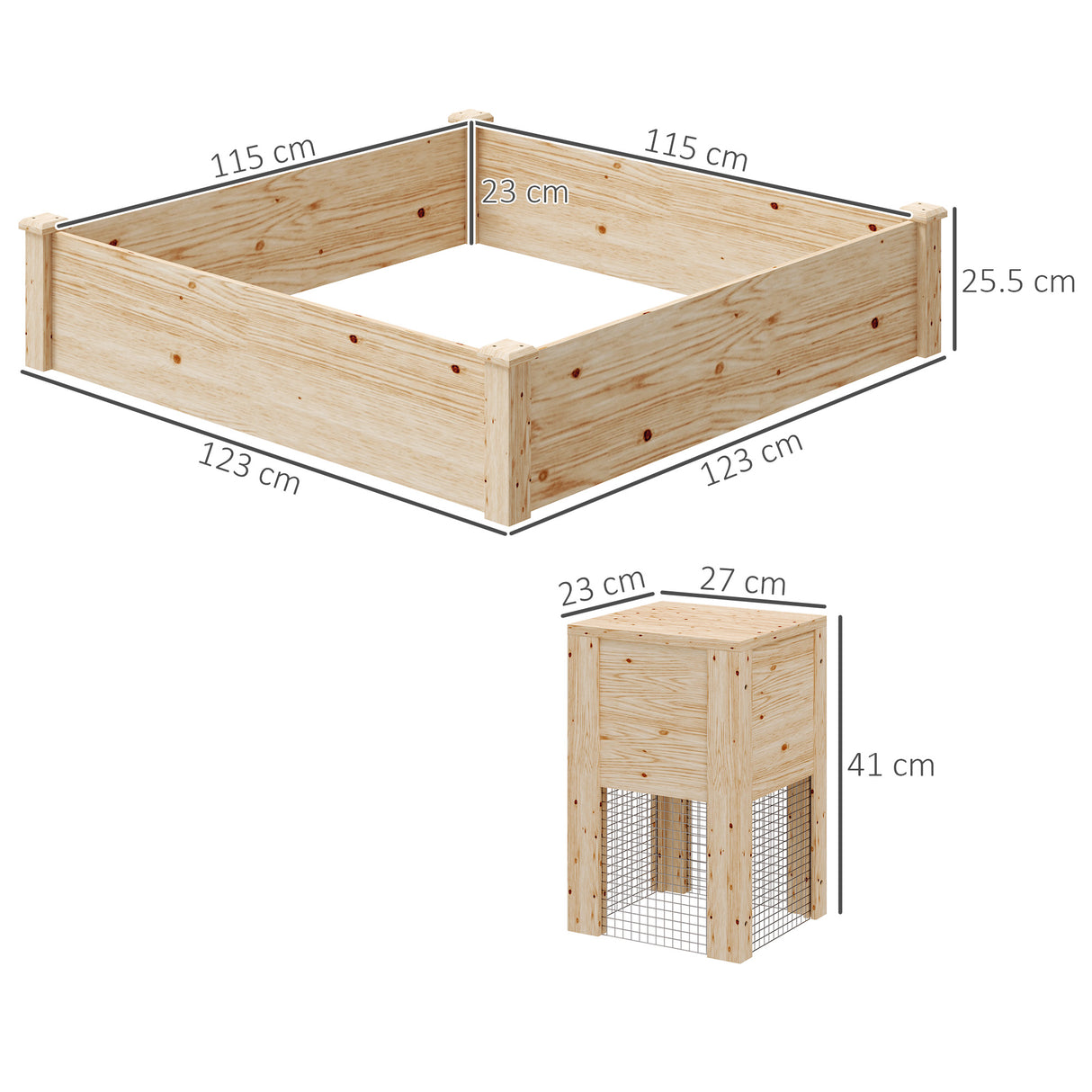 easycomfort easycomfort fioriera da esterno in legno di abete con compostiera e fondo aperto 123x123x25 5 cm color legno