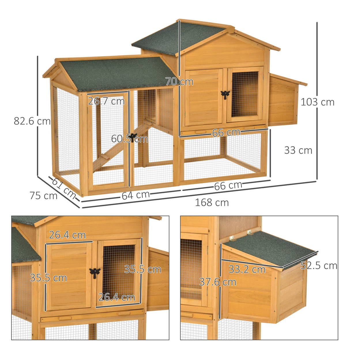 immagine-3-easycomfort-easycomfort-gabbia-per-galline-con-casetta-e-area-aperta-nido-con-tetto-apribile-e-rete-metallica-pollaio-in-legno-giallo-168x75x103cm