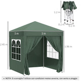 easycomfort easycomfort gazebo 2x2 m pieghevole con 4 pareti rimovibili e borsa da trasporto in metallo e poliestere verde