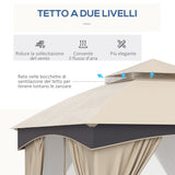 easycomfort easycomfort gazebo da giardino 3x3m in acciaio con doppio tettuccio e tende beige e grigio