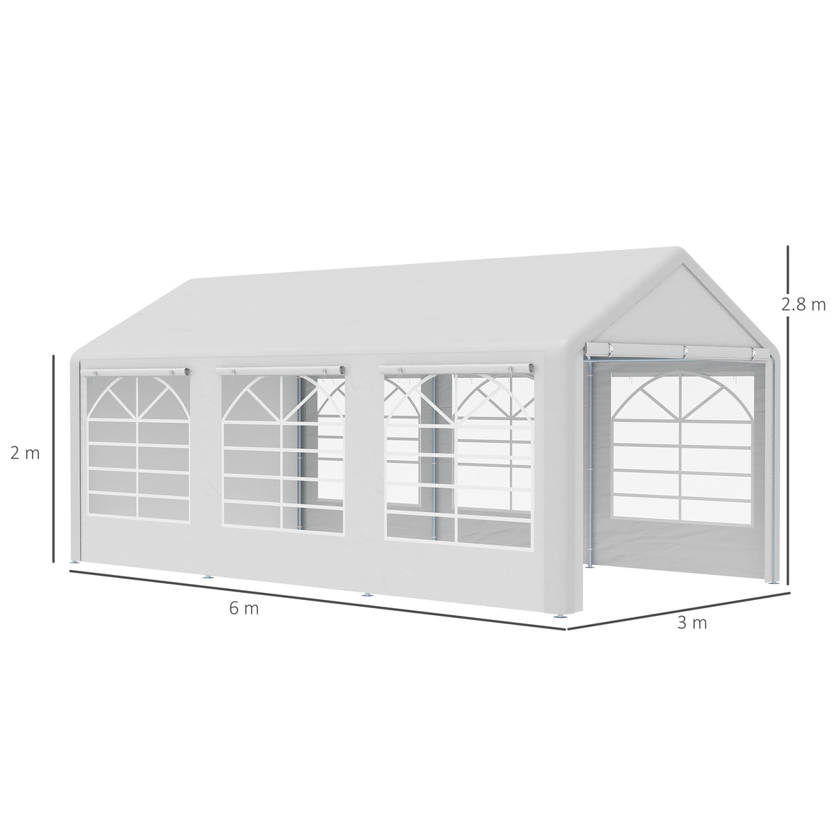 easycomfort easycomfort gazebo da giardino 6x3 m con finestre laterali 3 stanze e porte a cerniera bianco