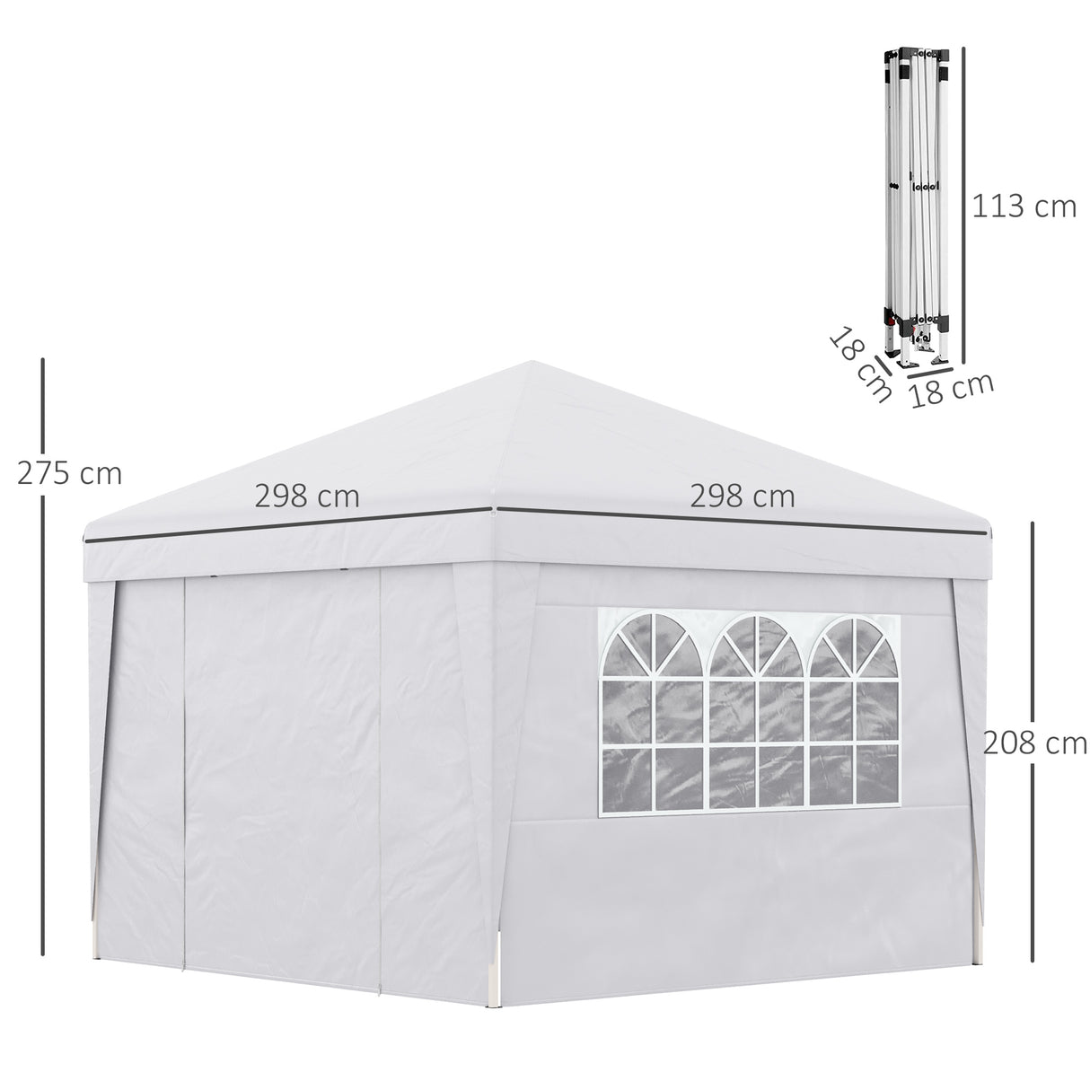 easycomfort easycomfort gazebo pieghevole 3x3 m con altezza regolabile con design pop up e finestre bianco