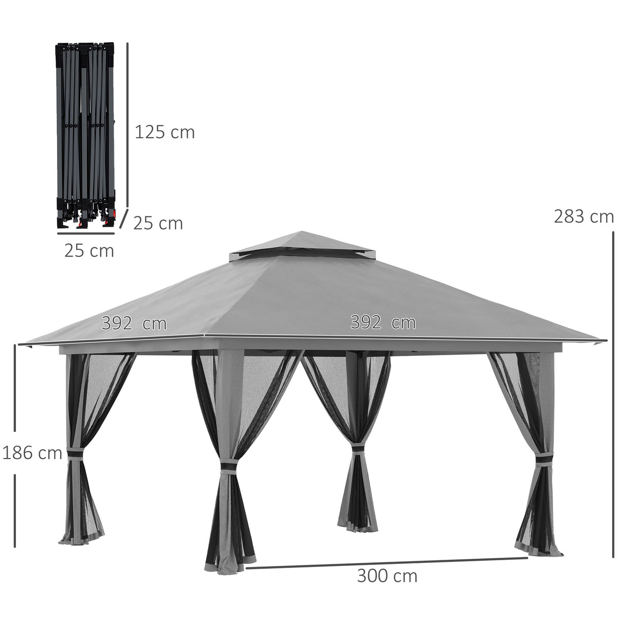 easycomfort easycomfort gazebo pieghevole 4x4 con borsa da trasporto picchetti funi e sacchi di sabbia inclusi 392x392x283 cm grigio
