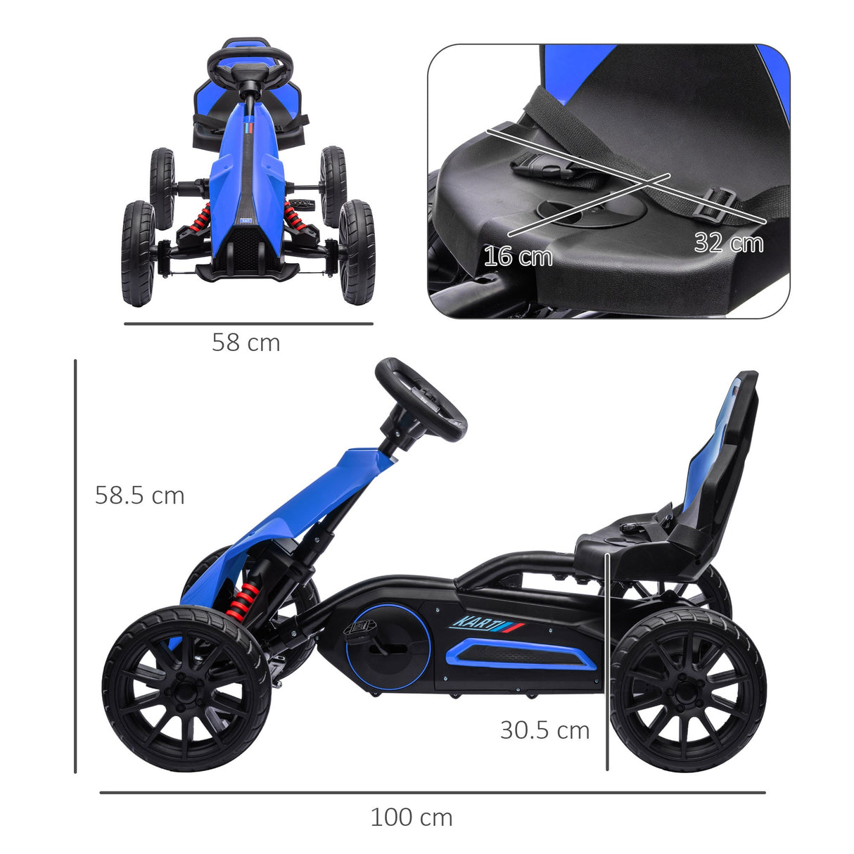 easycomfort easycomfort go kart a pedali per bambini 3 8 anni con sedile regolabile e ruote in eva 100x58x58 5 cm blu