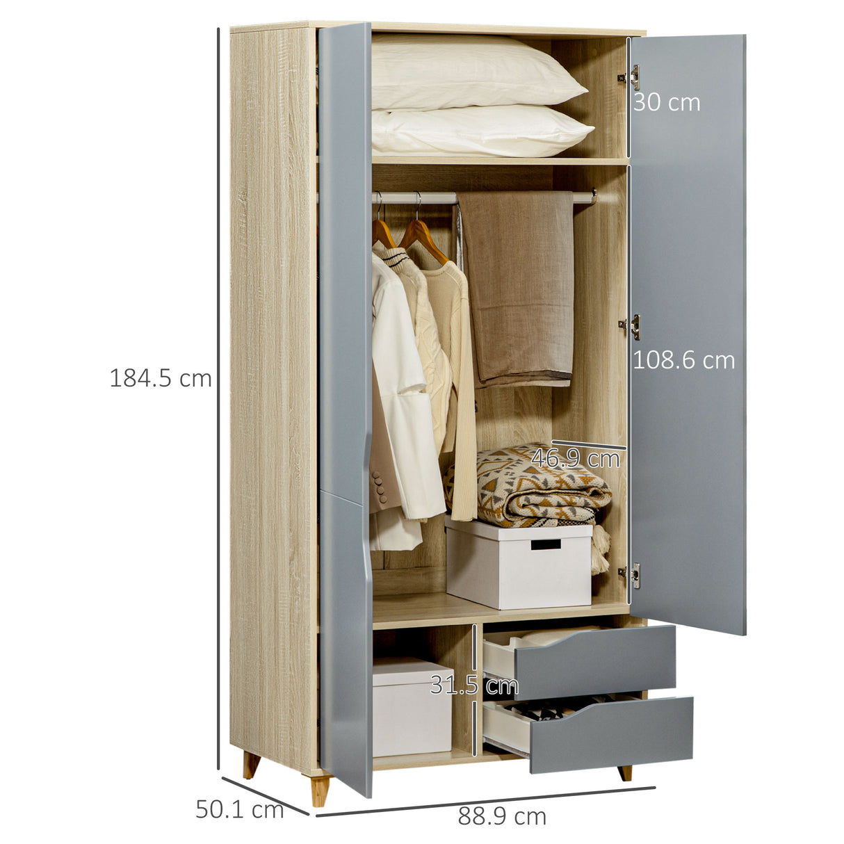 immagine-3-easycomfort-easycomfort-guardaroba-a-2-ante-in-truciolato-e-mdf-con-3-ripiani-e-2-cassetti-88-9x50-1x184-5-cm